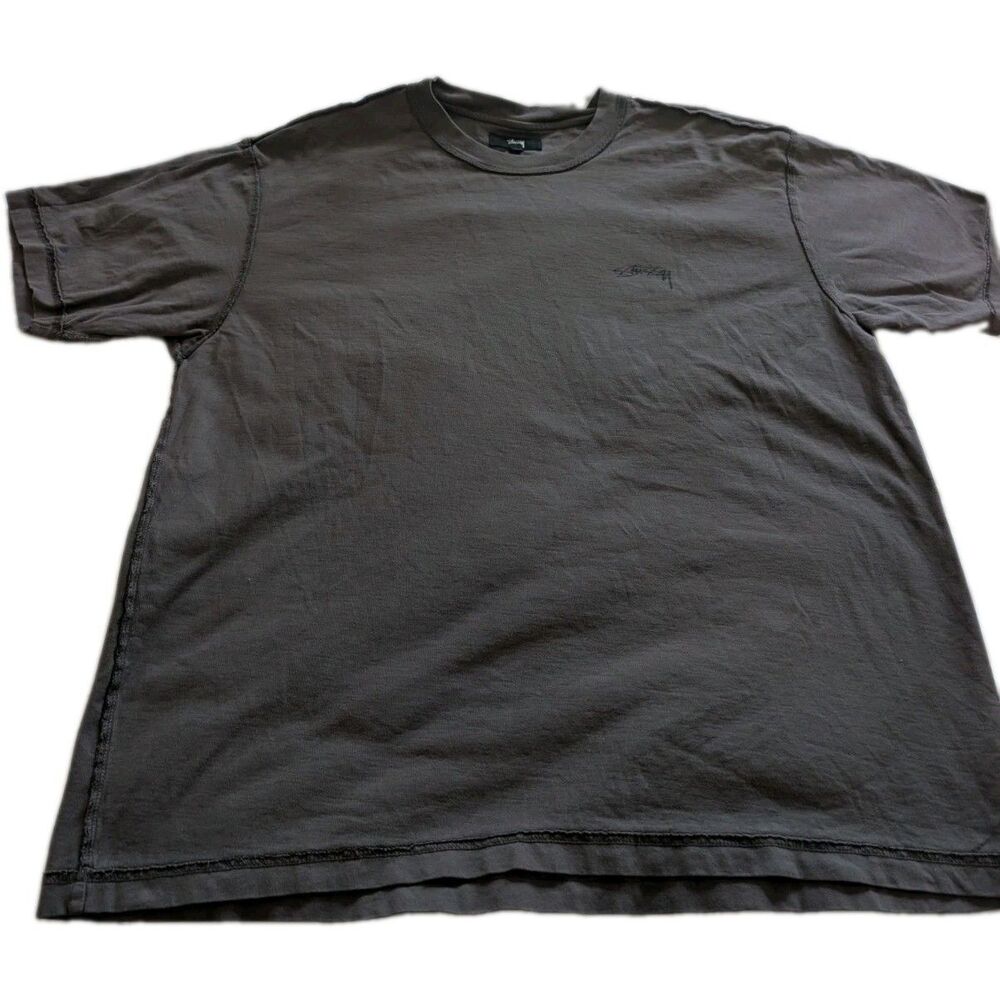 Stussy Pigment Dyed Inside Out Crew T-Shirt Tee Faded Brown Size L